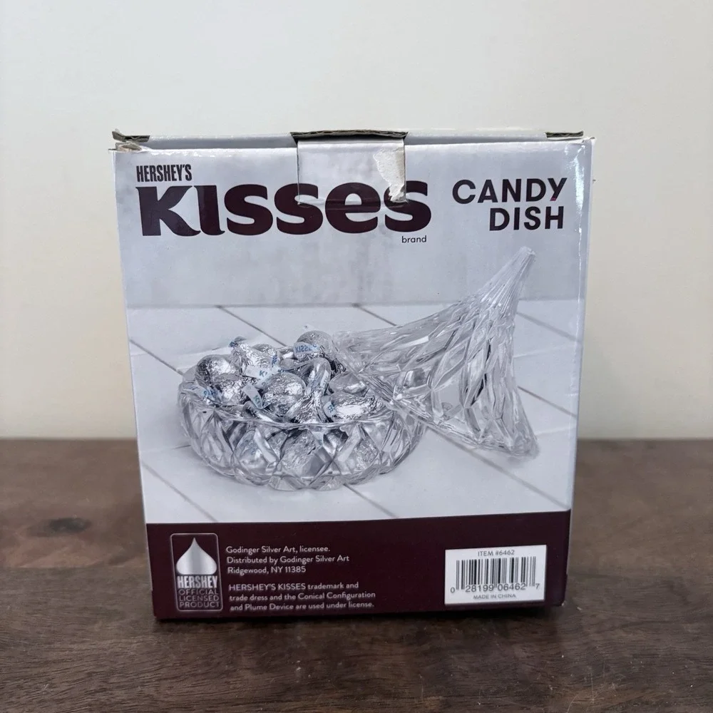 Glass Crystal Hersheys Kiss Shaped Shannon Candy Dish Trinket With Lid Clear NEW